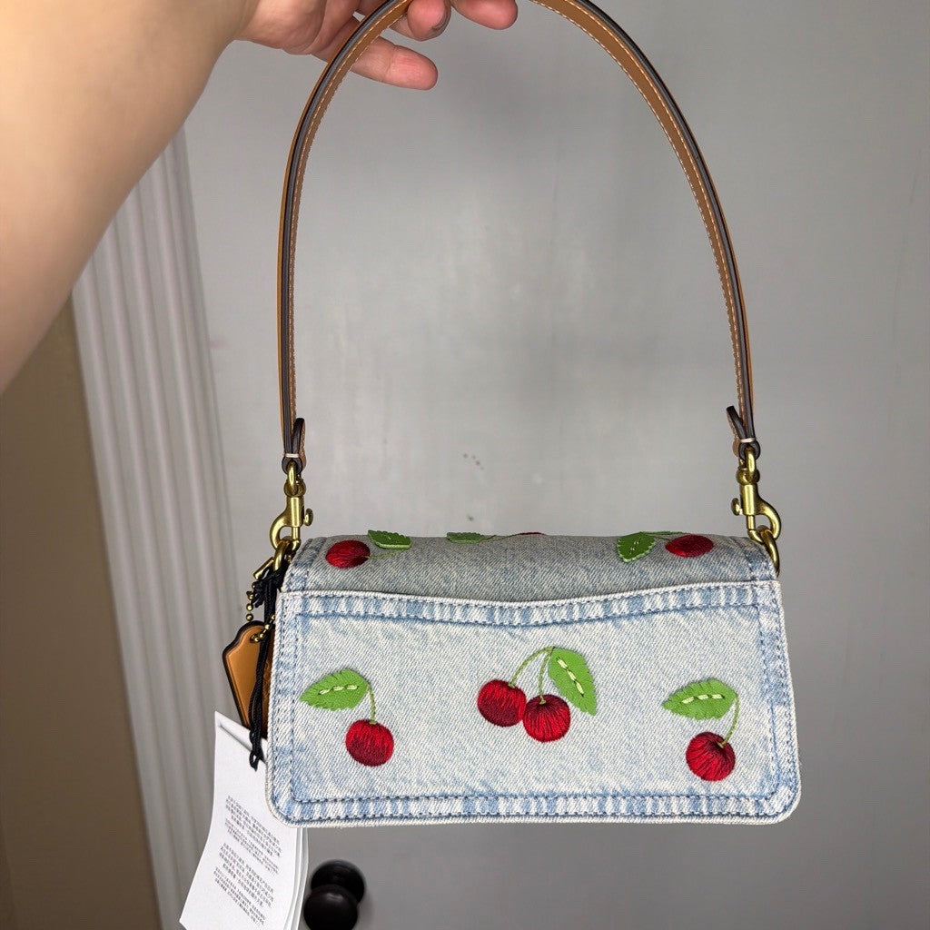 Coach Tabby 20 Shoulder/Crossbody Bag, Cherry Embroidered Denim