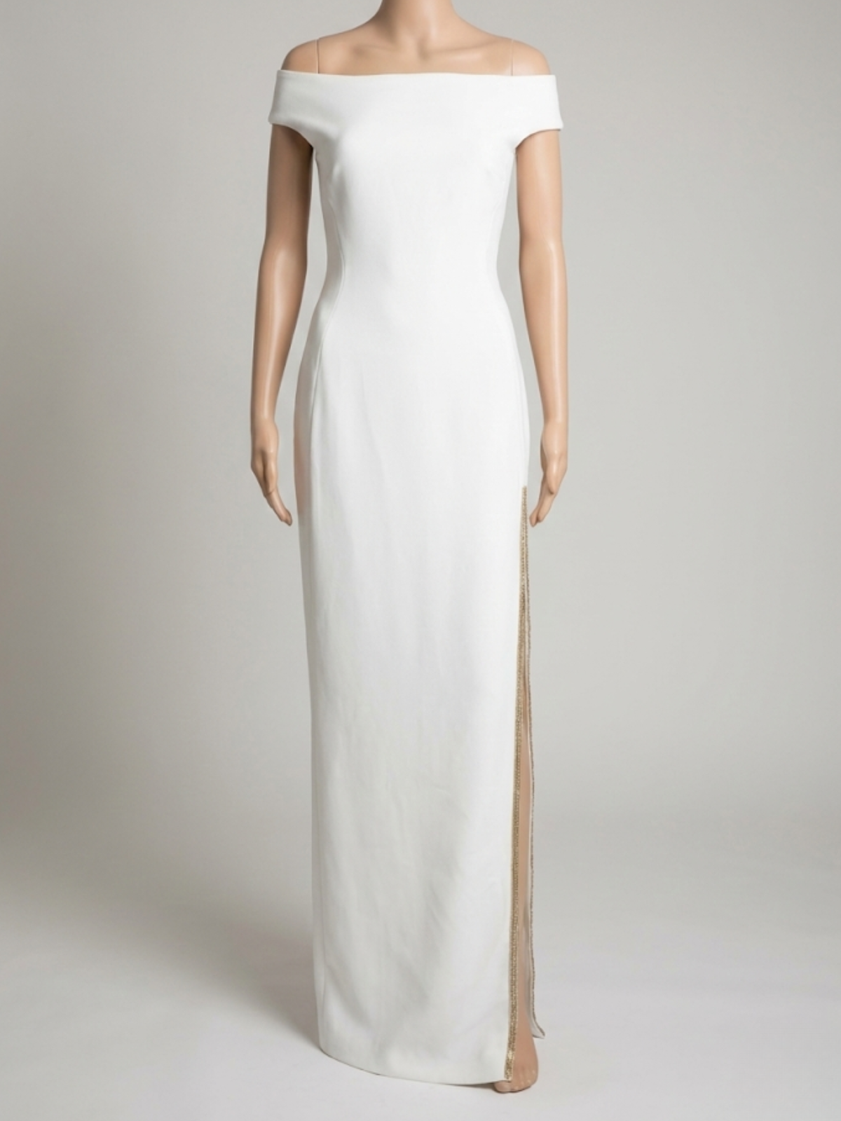 Stella McCartney Off-the-Shoulder Crystal Embellished Slit Gown Ivory White