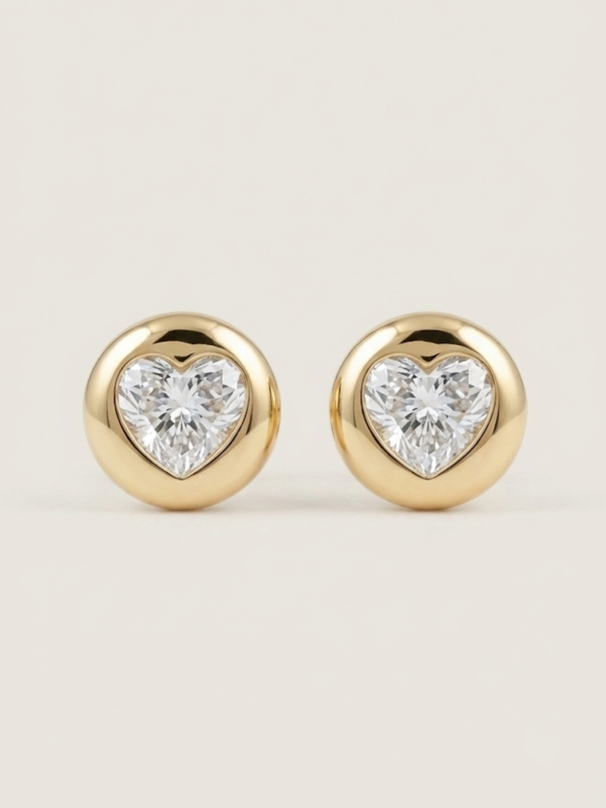 Vintage 1.5ct Heart Lab Diamond 14K Yellow Gold Stud Earrings