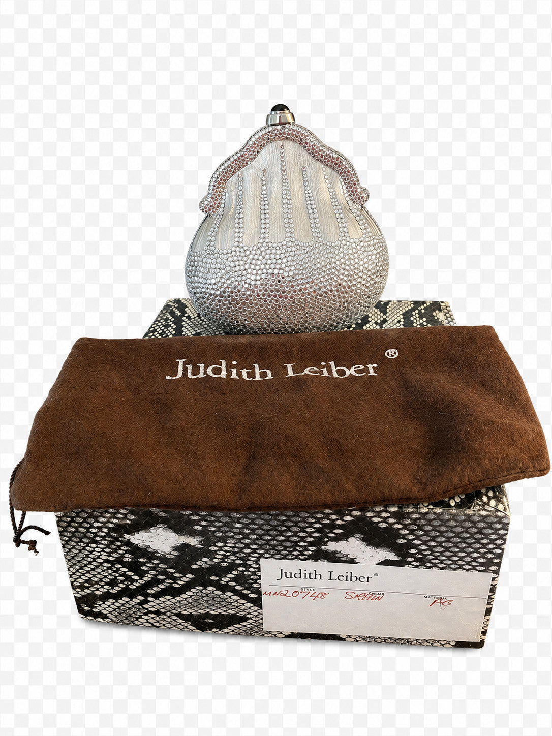 Judith Leiber Crystal Shell Minaudiere Clutch in Silver