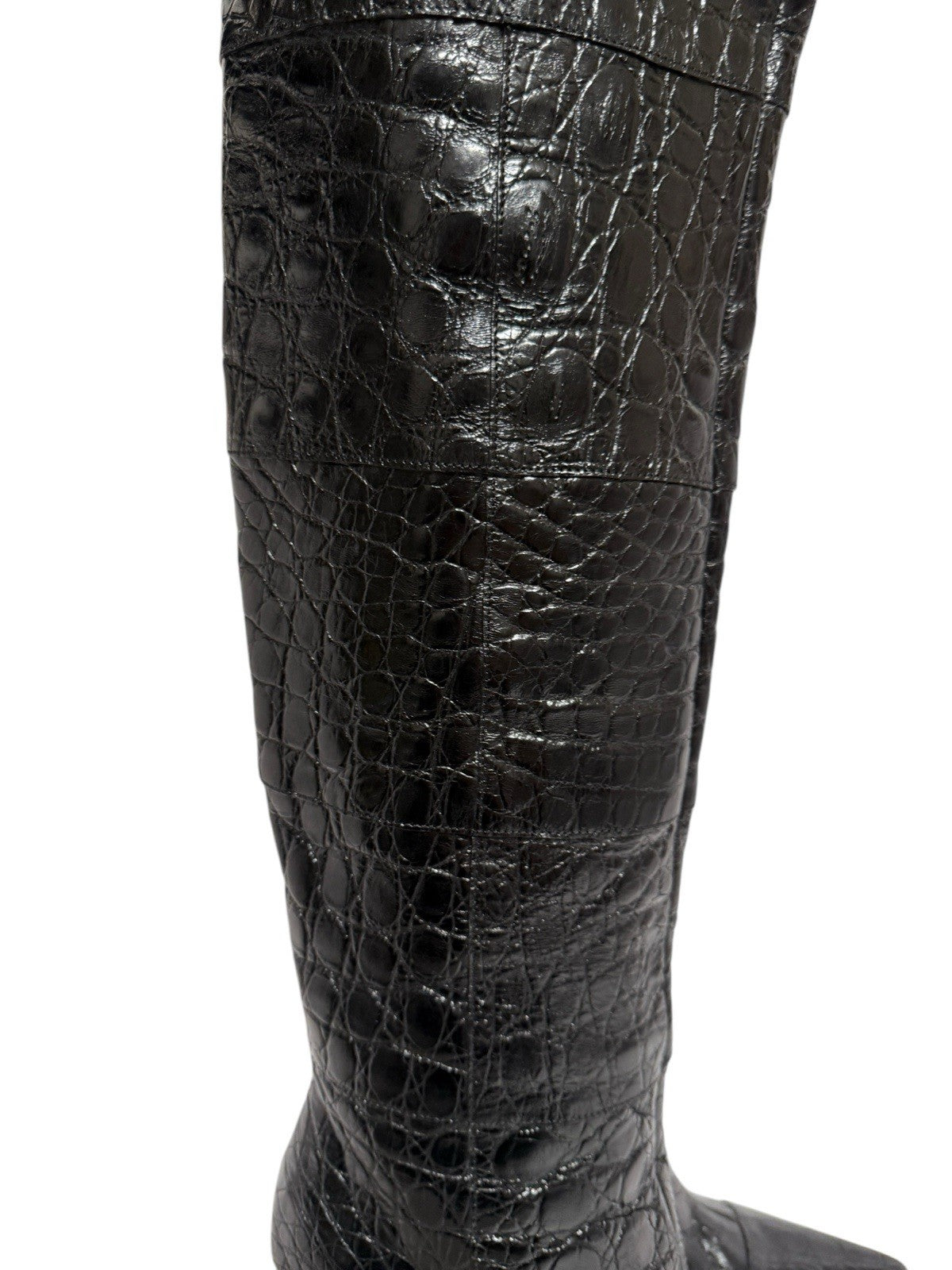 Dolce & Gabbana Black Croc-Embossed Over-the-Knee Boots