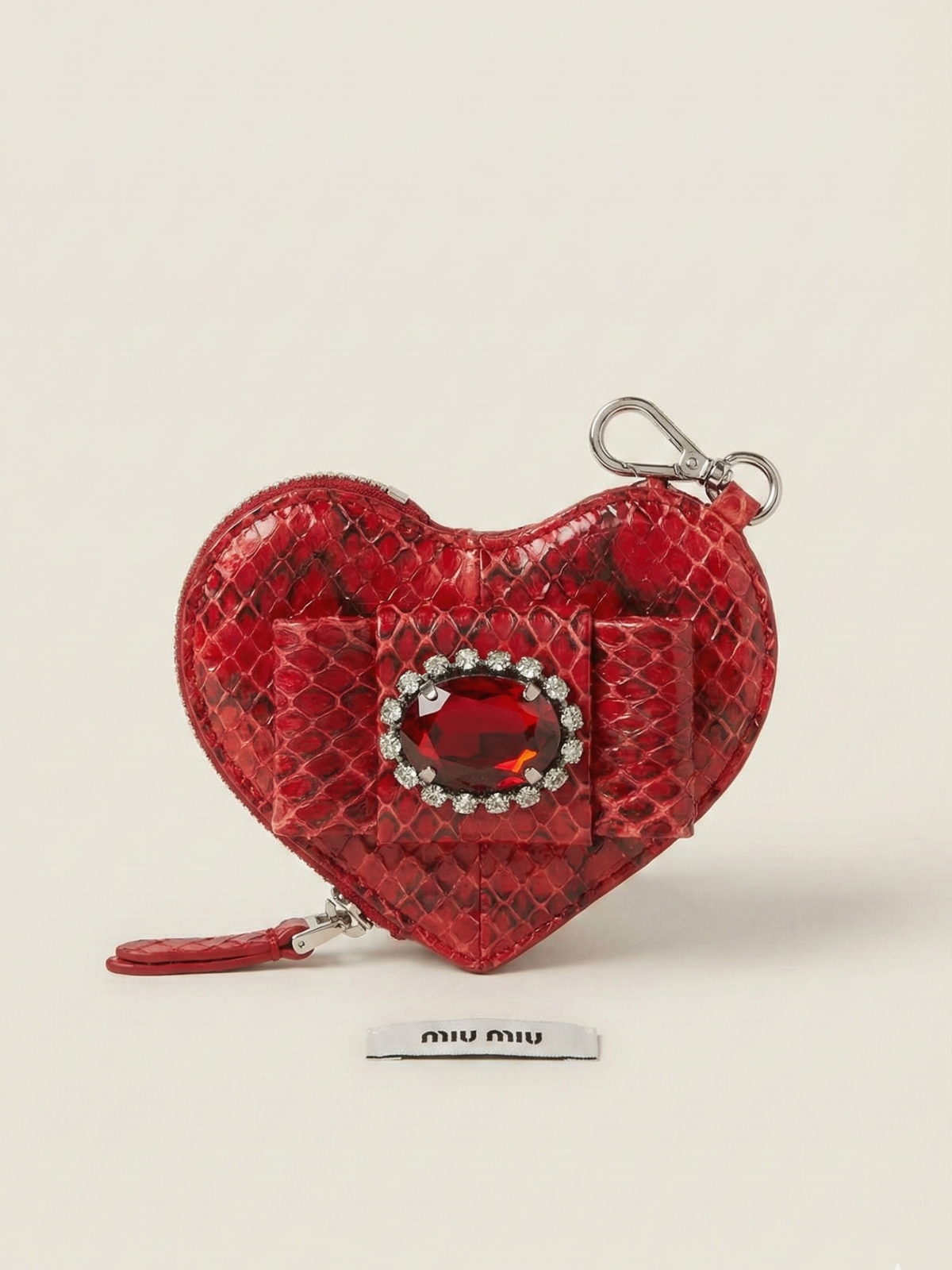 Vintage Miu Miu Red Snakeskin Heart-Shaped Coin Purse