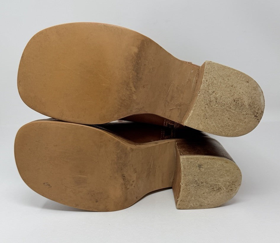 Frye Dorian Brown Leather Chunky Heel Platform Boots