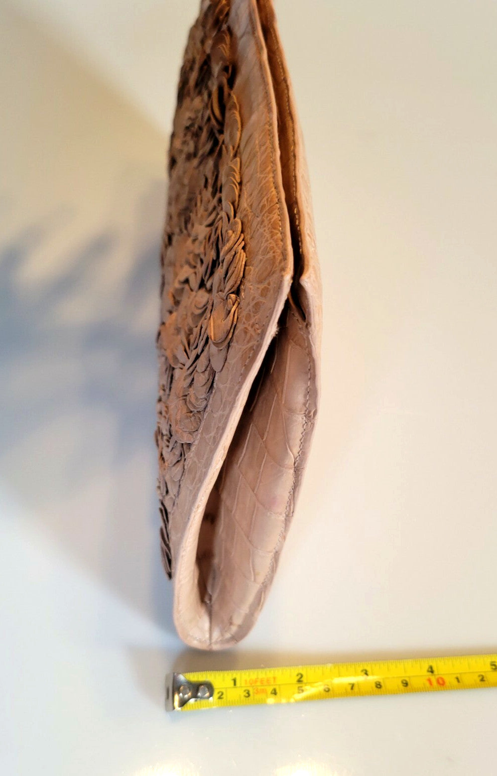 Nancy Gonzalez Embellished Caiman Leather Clutch in Brown and Tan