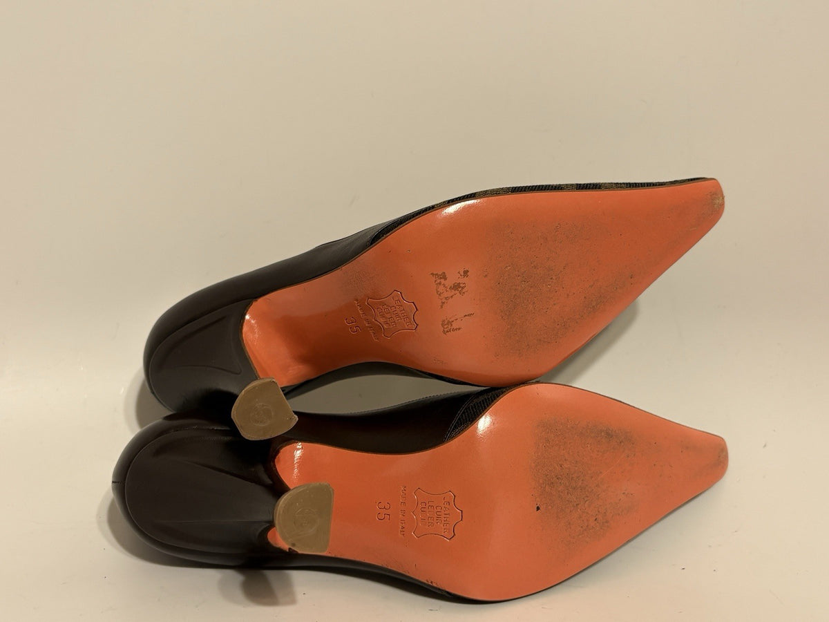 Fendi Zucca Monogram Heels in Brown, Size 35