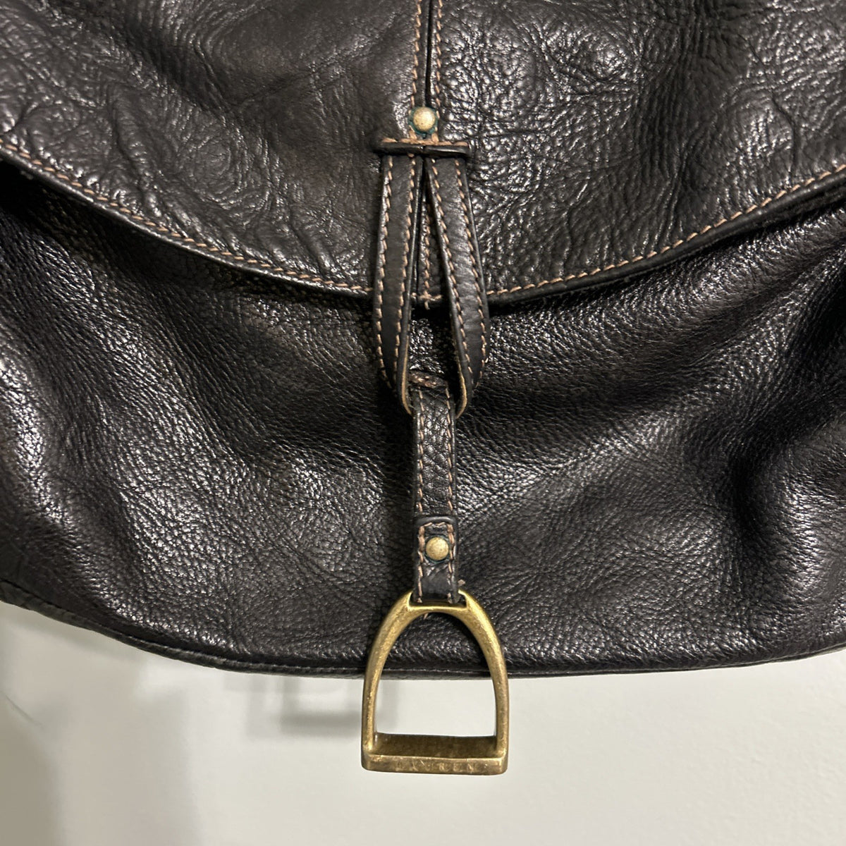 Lauren Ralph Lauren Black Leather Satchel Bag - Equestrian Themed