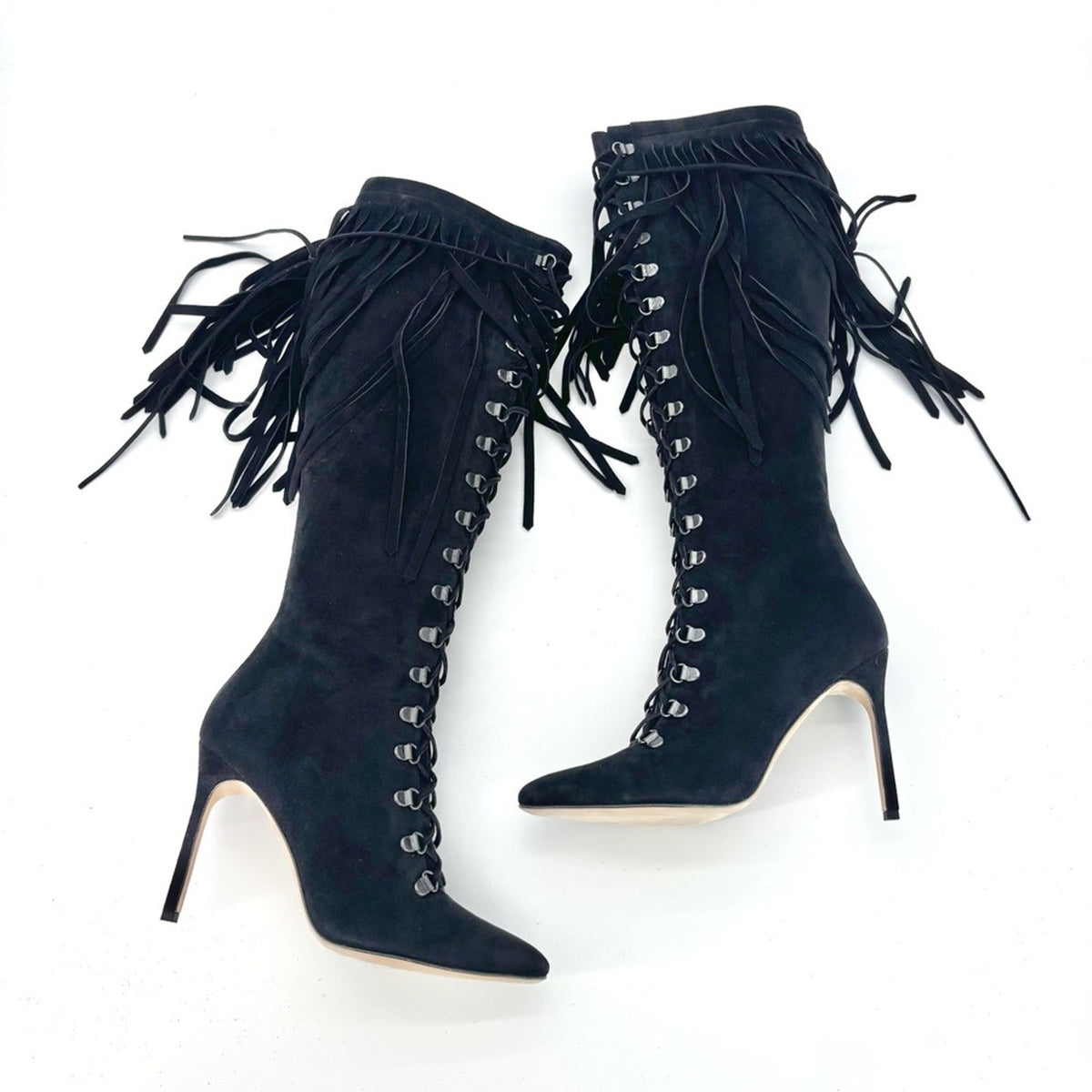 Manolo Blahnik Siouxi 105 Fringed Suede Knee-High Boots