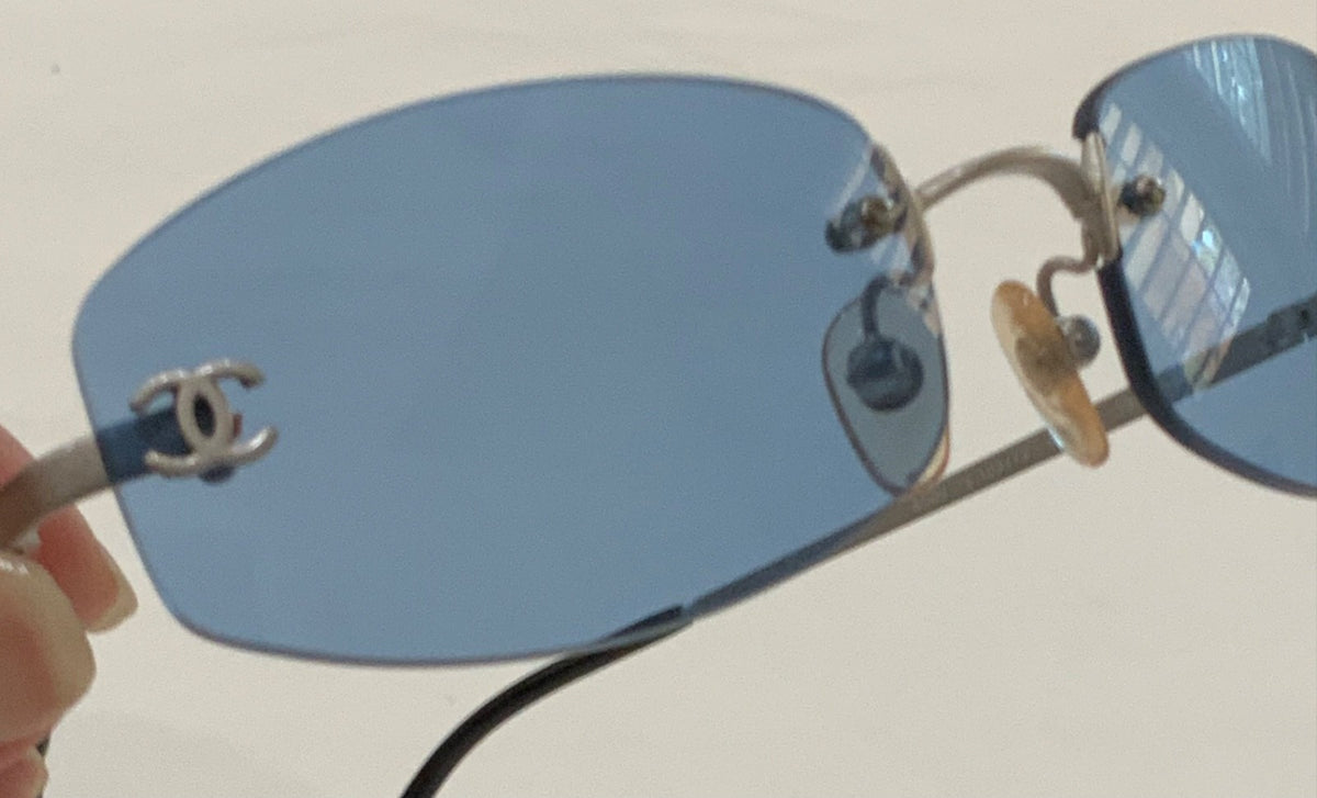 Chanel 4002 Rimless Sunglasses in Silver and Light Blue