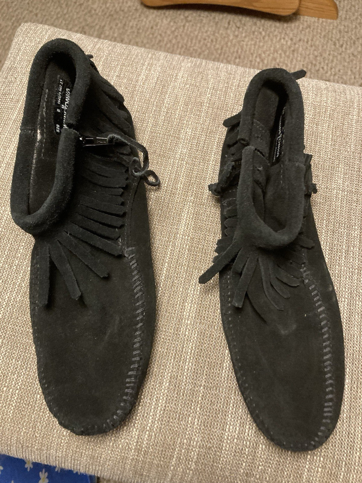 Minnetonka Black Suede Fringe Ankle Boots