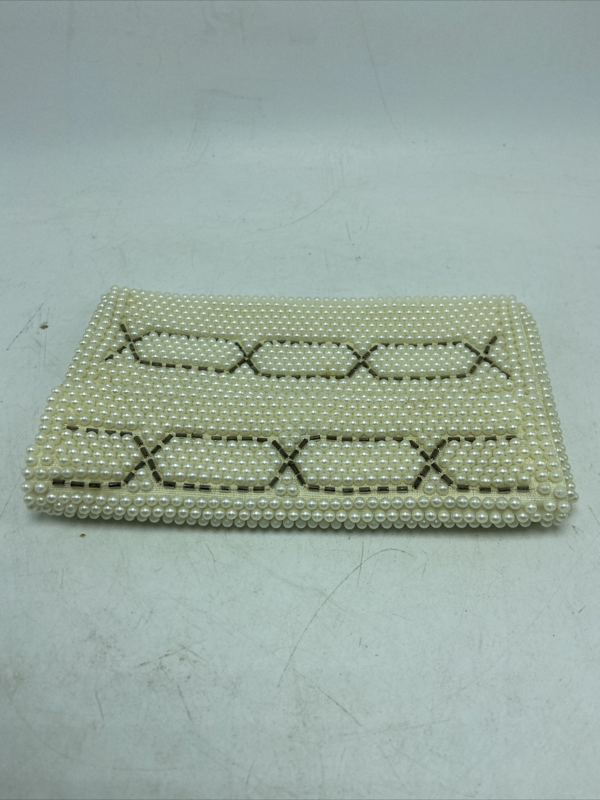 Susan Japan Hand Beaded Faux Pearl Clutch Purse, White