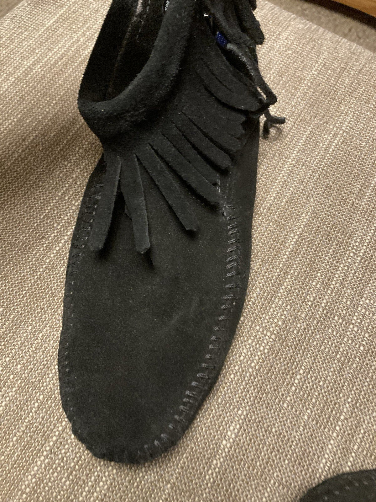 Minnetonka Black Suede Fringe Ankle Boots