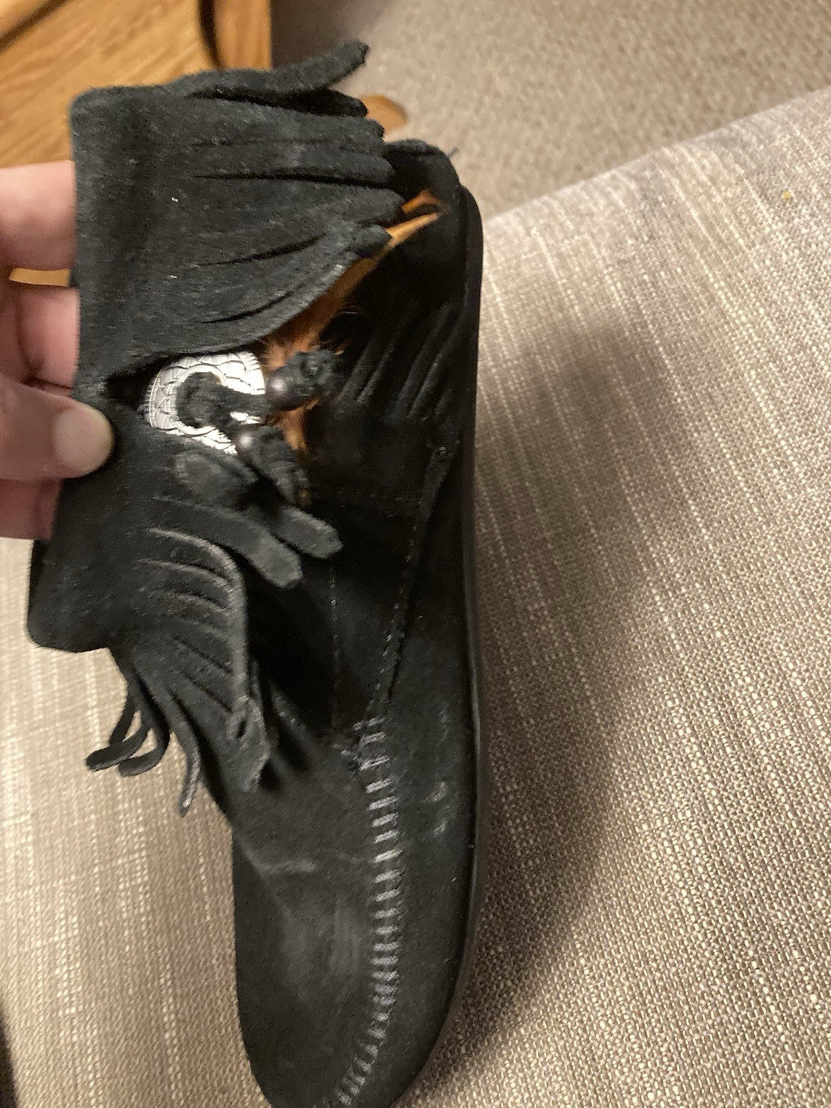Minnetonka Black Suede Fringe Ankle Boots