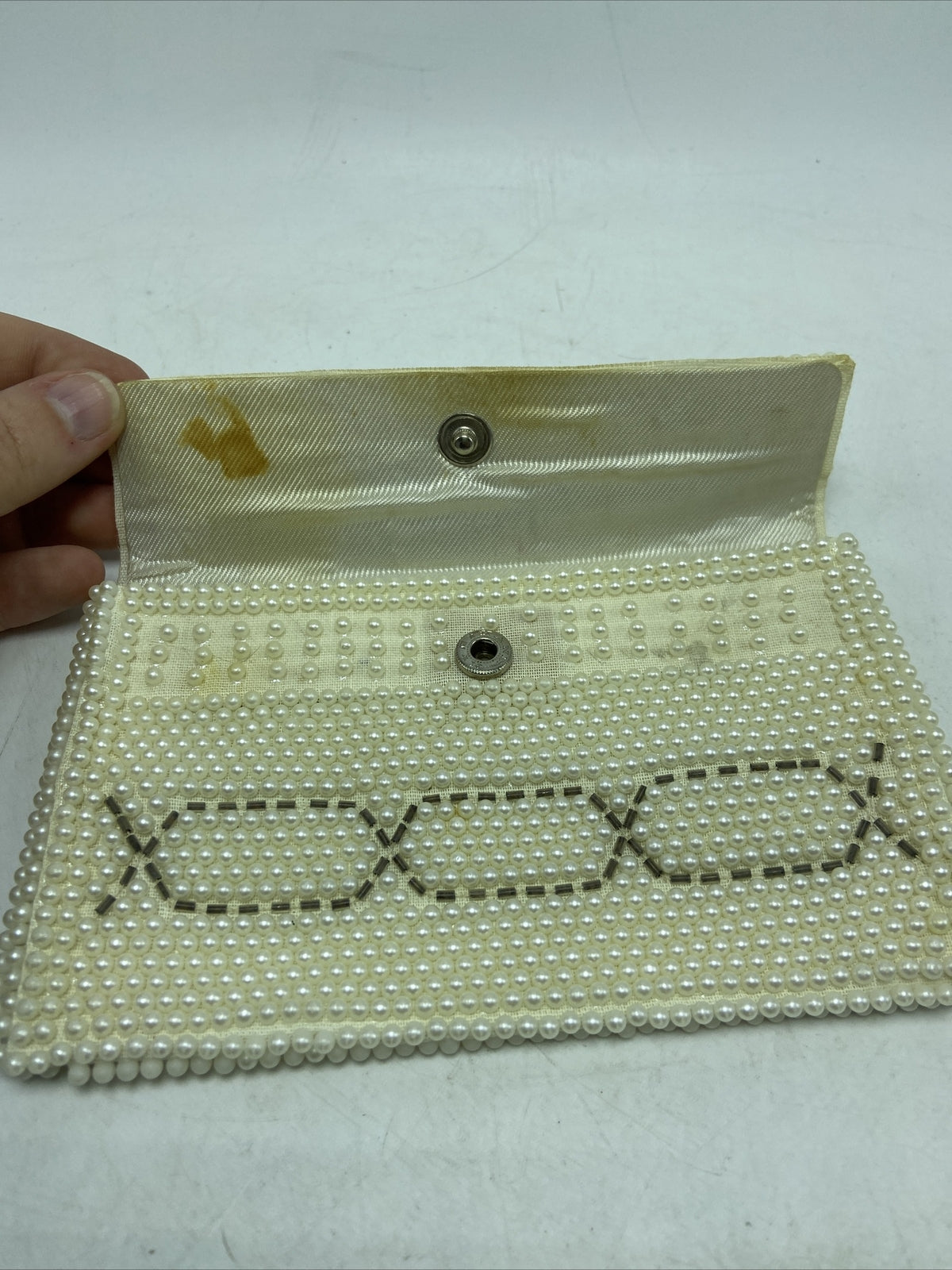 Susan Japan Hand Beaded Faux Pearl Clutch Purse, White