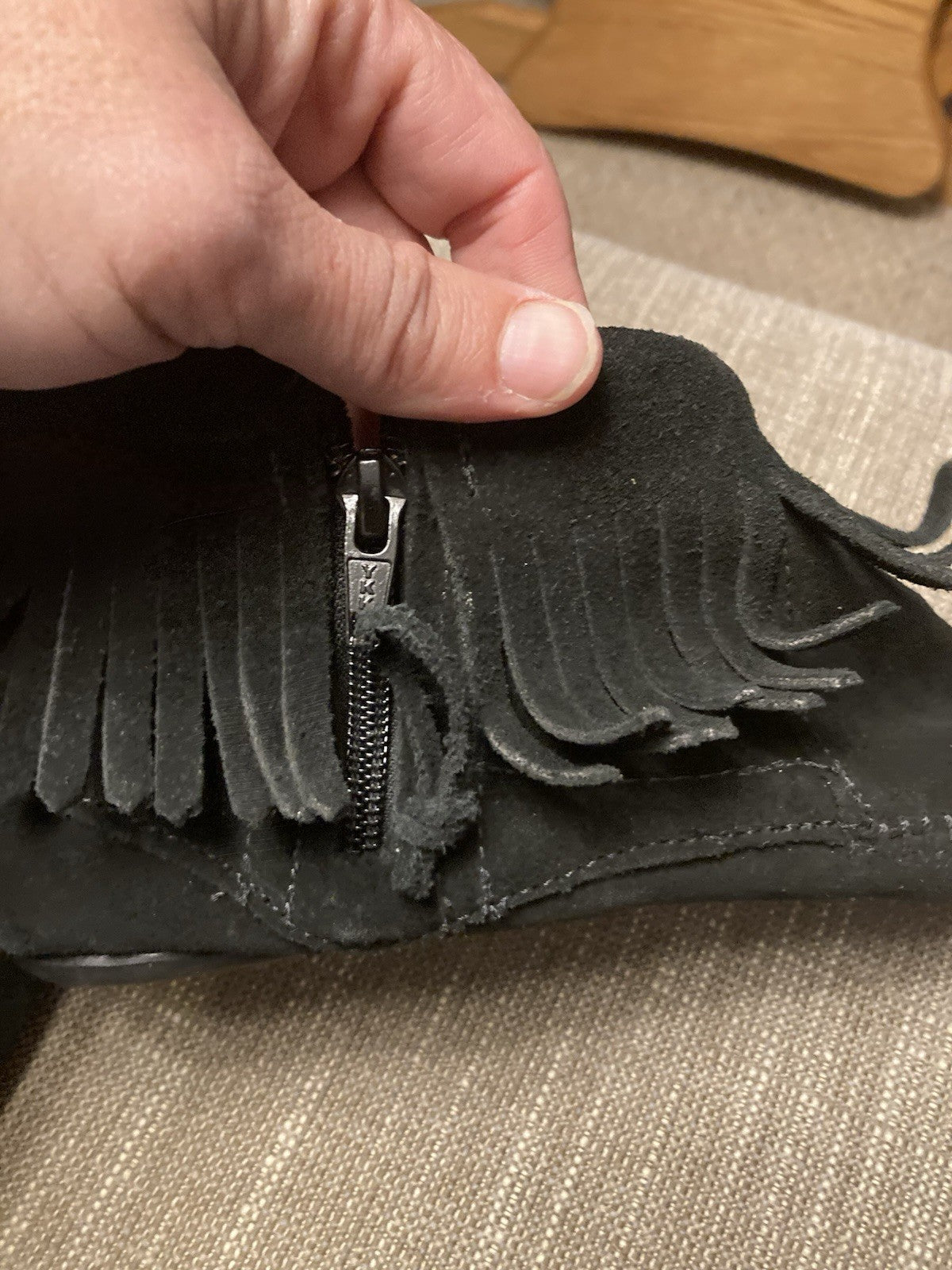 Minnetonka Black Suede Fringe Ankle Boots