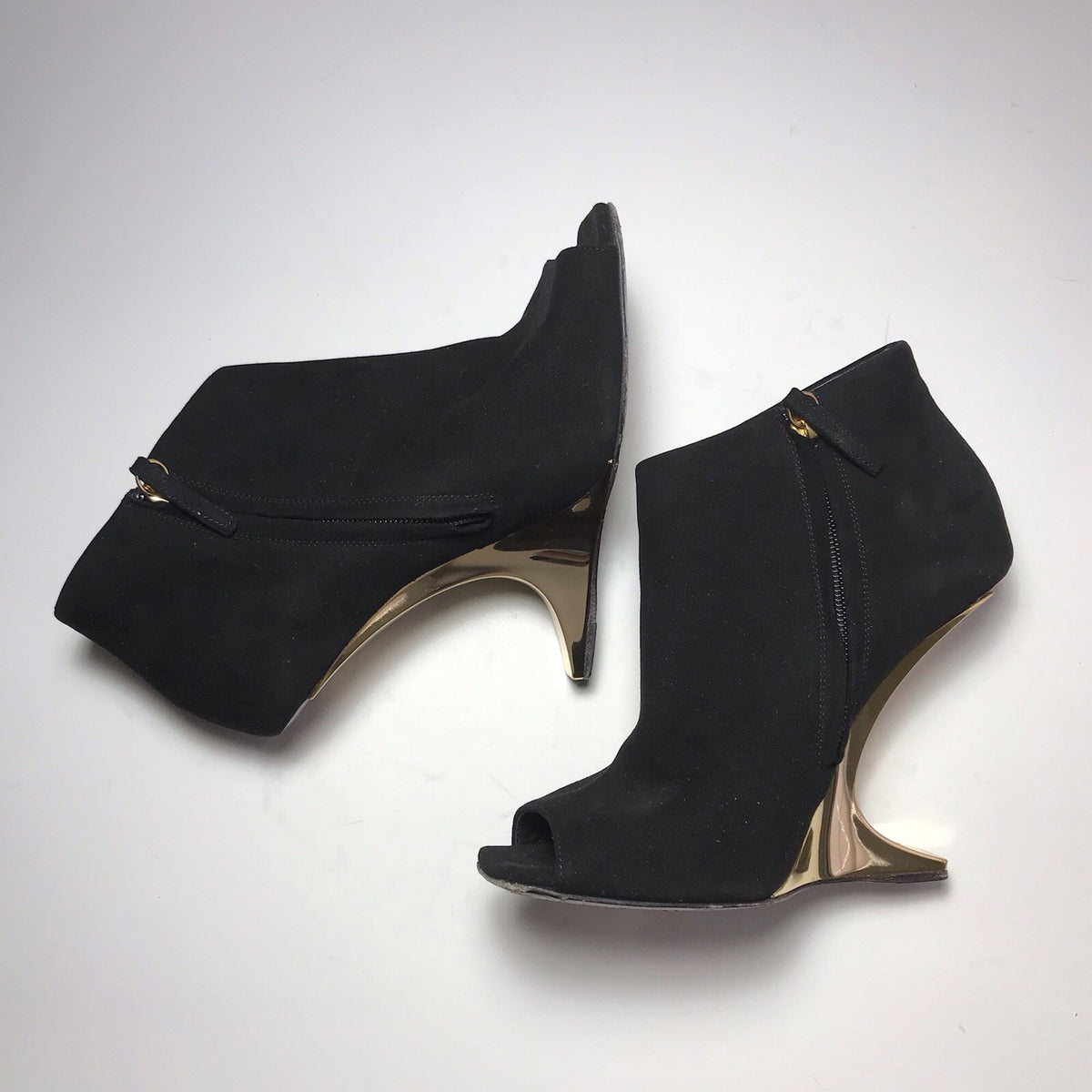 Giuseppe Zanotti Gold Illusion Wedge Black Suede Ankle Boots