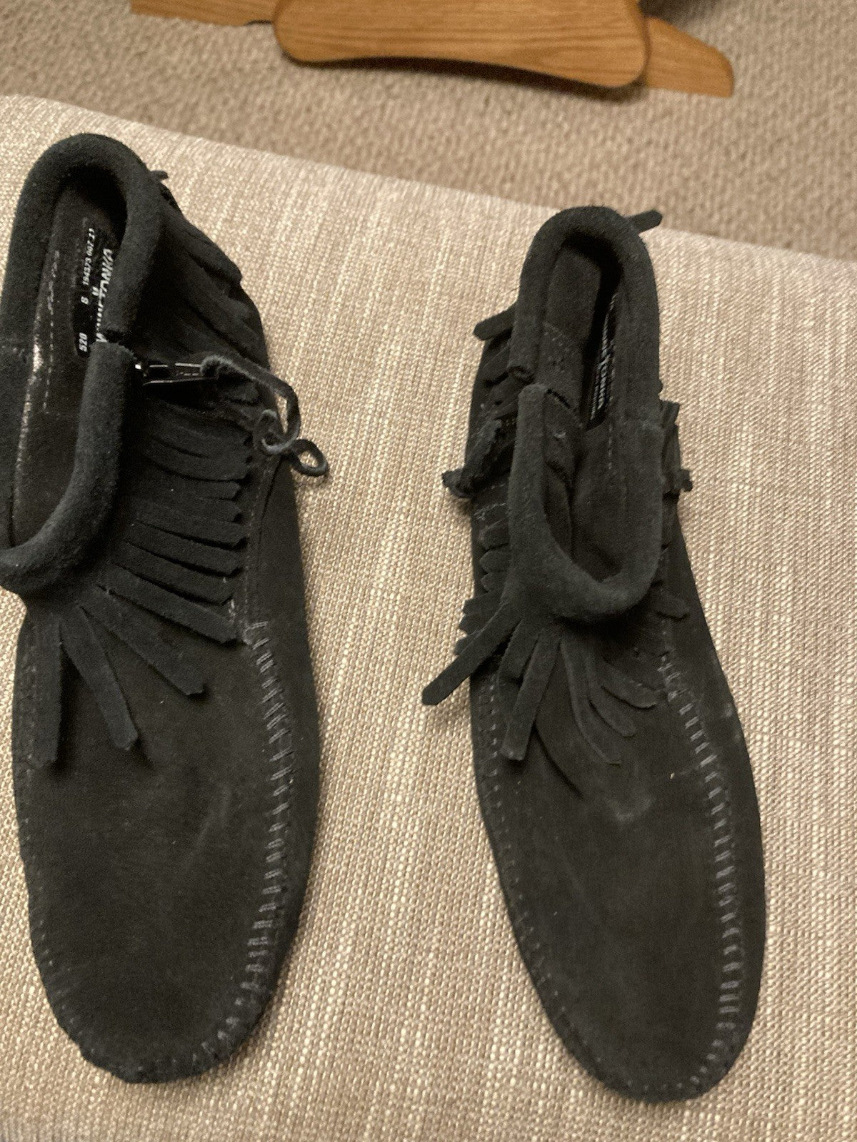 Minnetonka Black Suede Fringe Ankle Boots