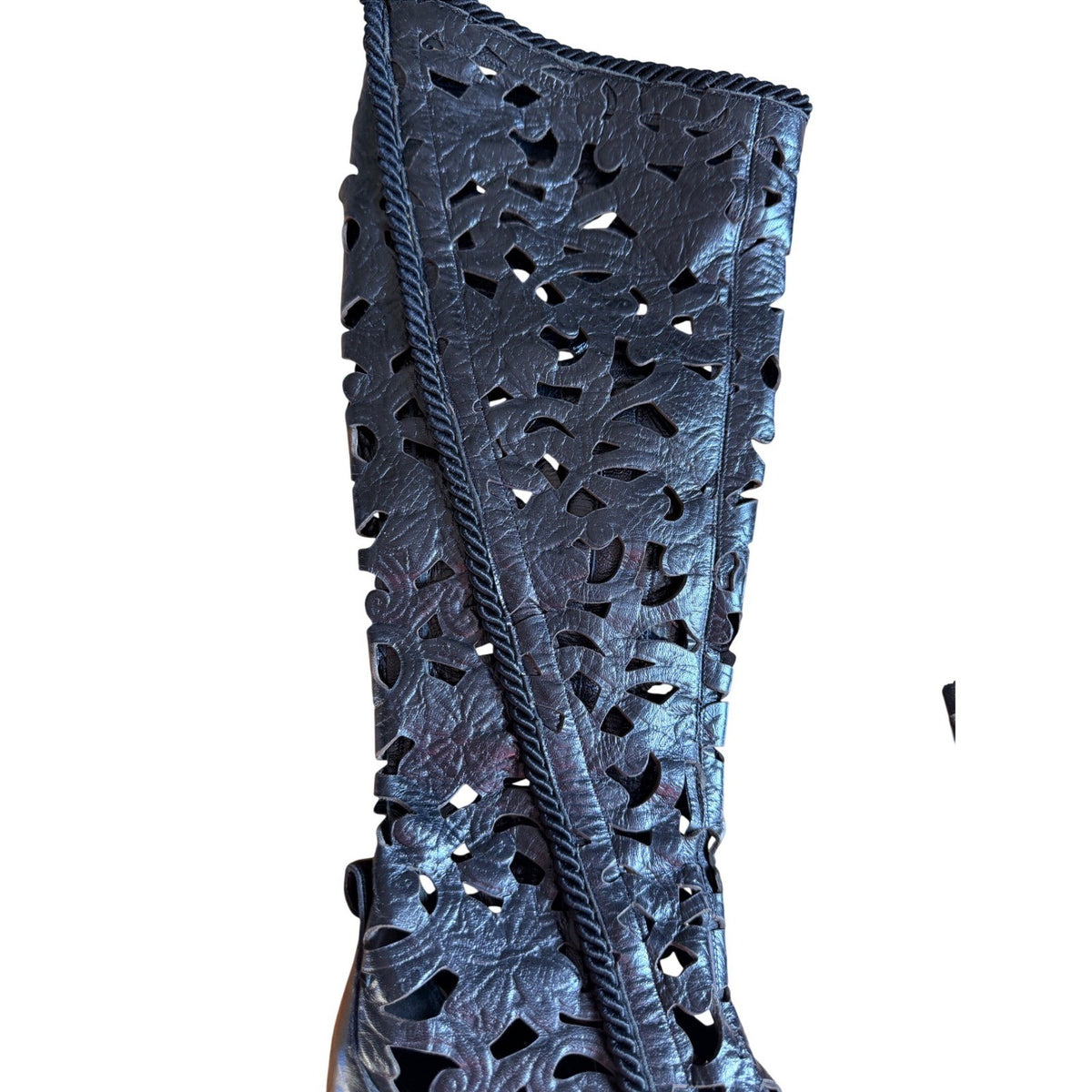 Giuseppe Zanotti Black Leather Cutout Knee High Boots
