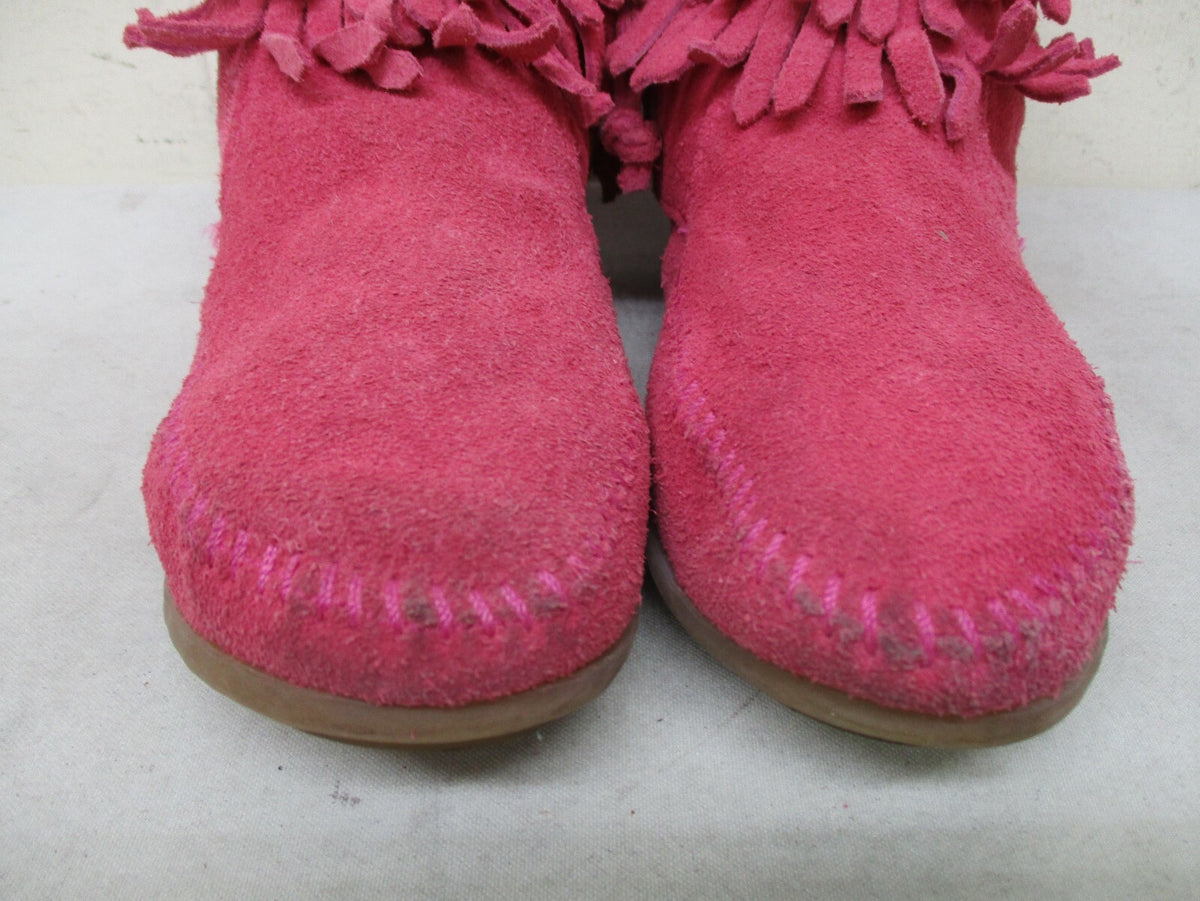 Minnetonka Moccasin Pink Leather Fringe Ankle Boots