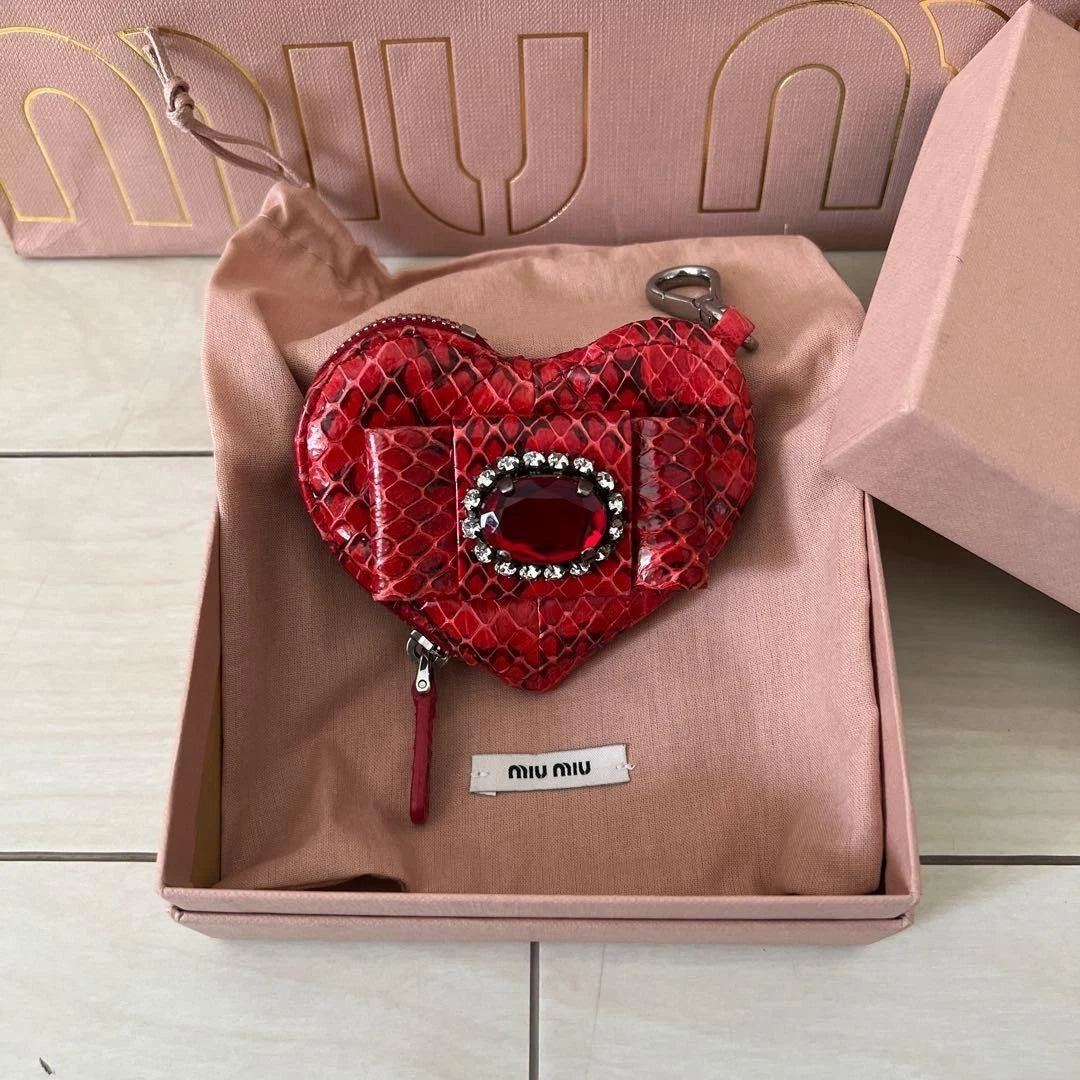 Vintage Miu Miu Red Snakeskin Heart-Shaped Coin Purse
