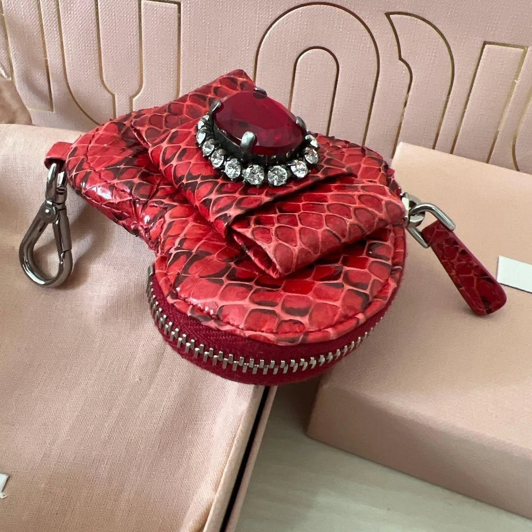 Vintage Miu Miu Red Snakeskin Heart-Shaped Coin Purse