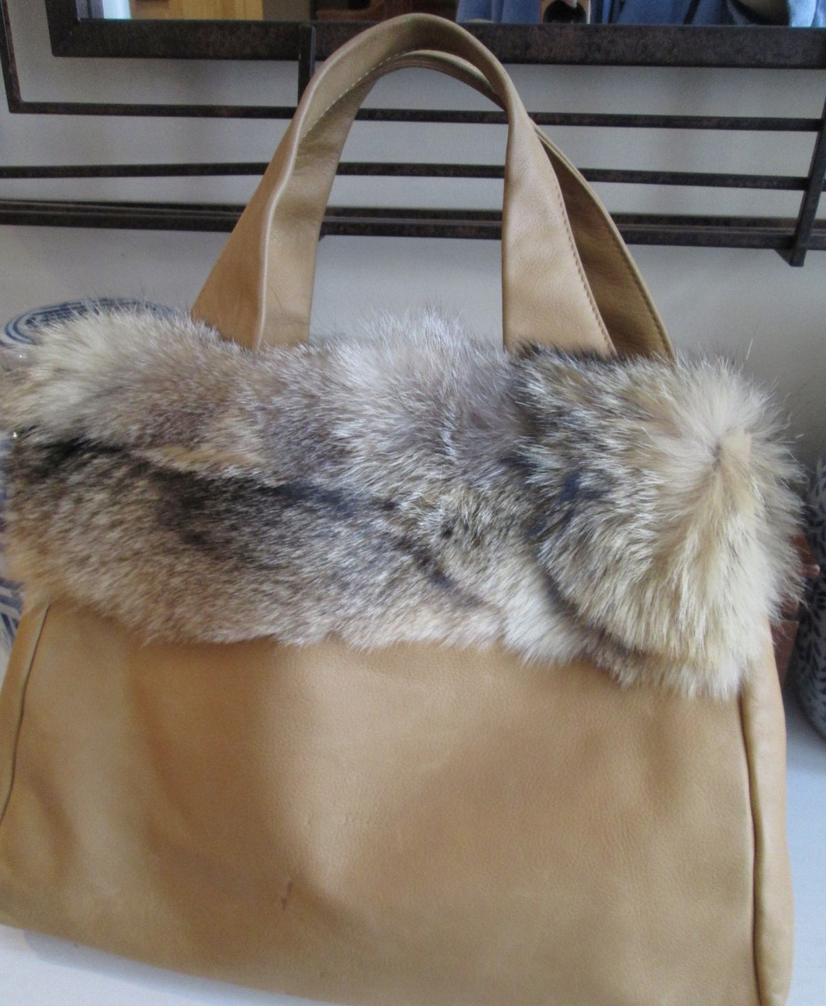 Renato Angi Venezia Genuine Leather Bag with Fox Fur Trim