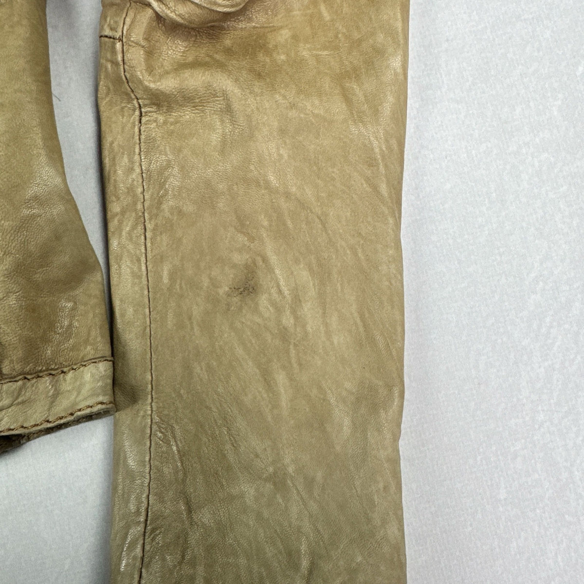 Vintage Beige Genuine Leather Cropped Moto Jacket