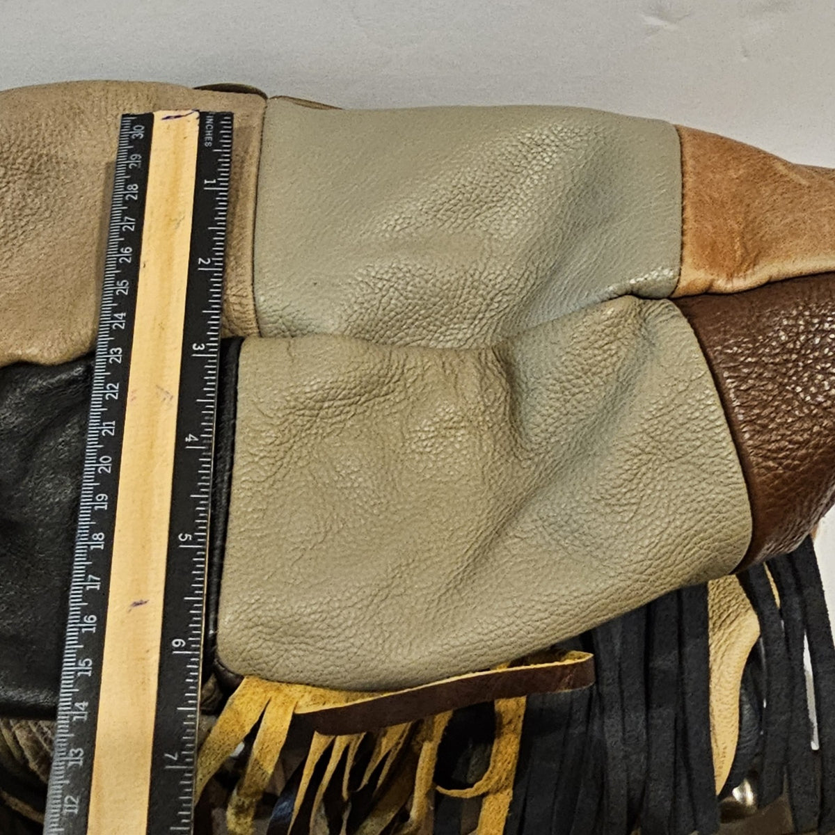 Vintage Leather Patchwork Fringe Hobo Bag
