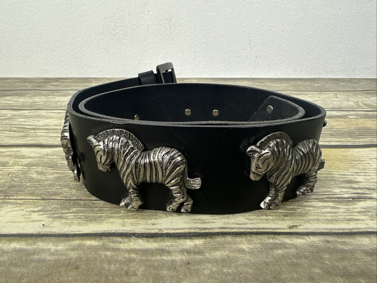 Vintage Cest Vrai Zebra Fashion Belt Size 28 Black Leather Safari