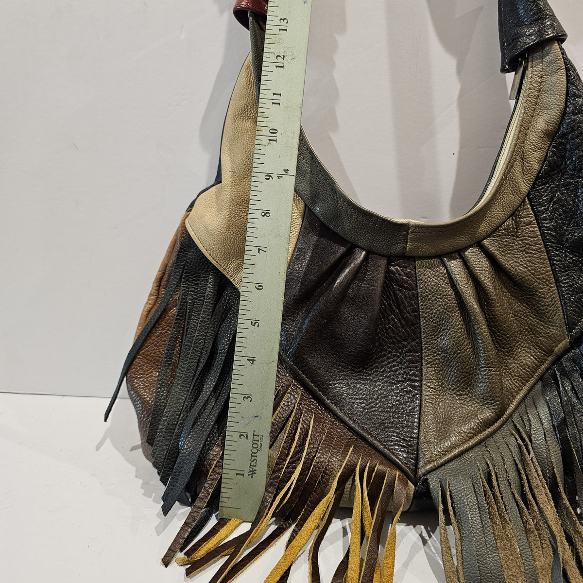 Vintage Leather Patchwork Fringe Hobo Bag