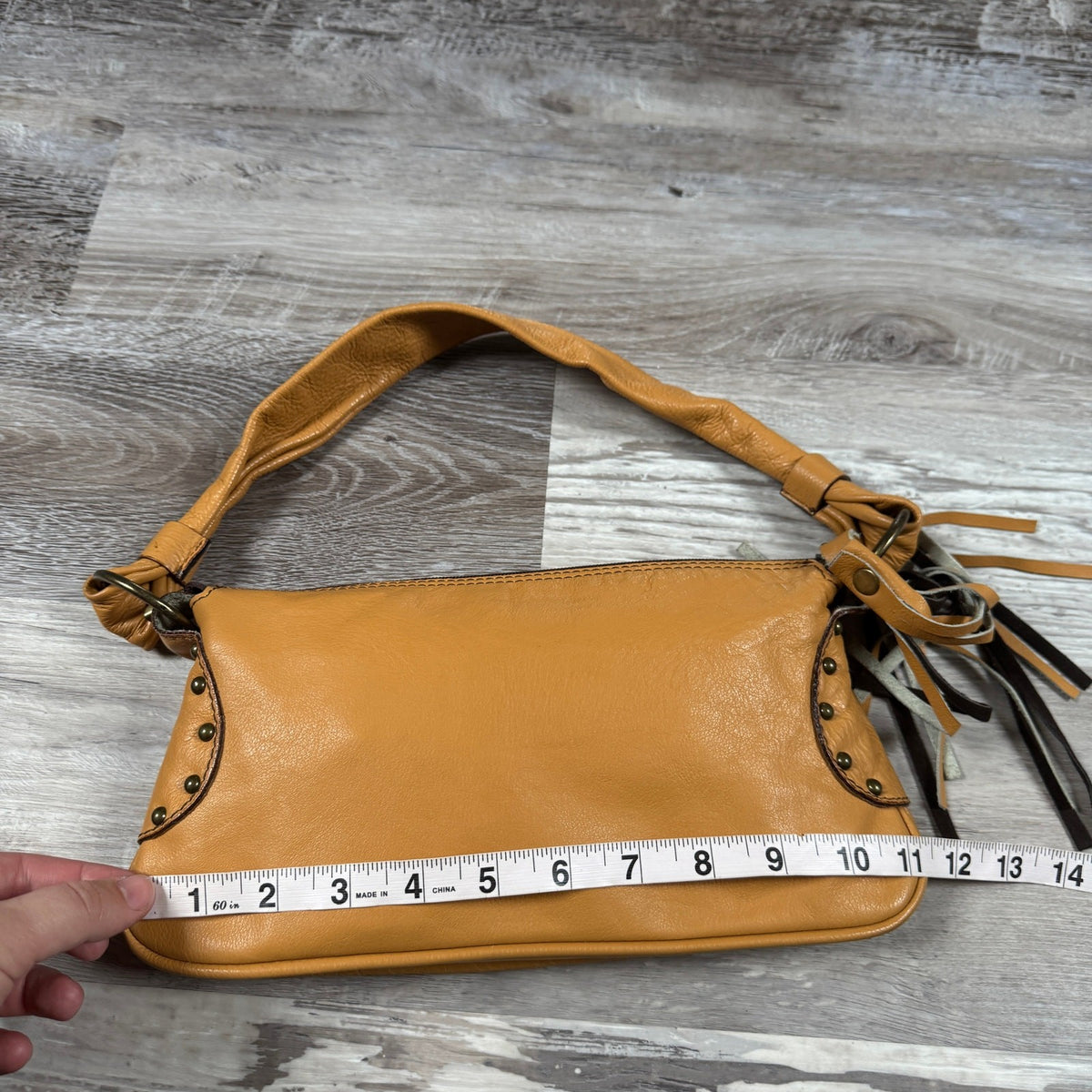 Vintage Leather Tan Studded Tassel Shoulder Bag
