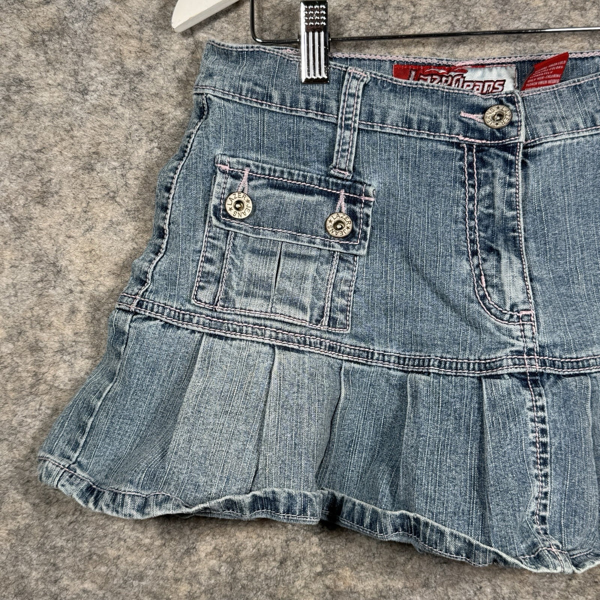 Lazer Y2K Denim Mini Skirt Size 9 Ruffle Bottom