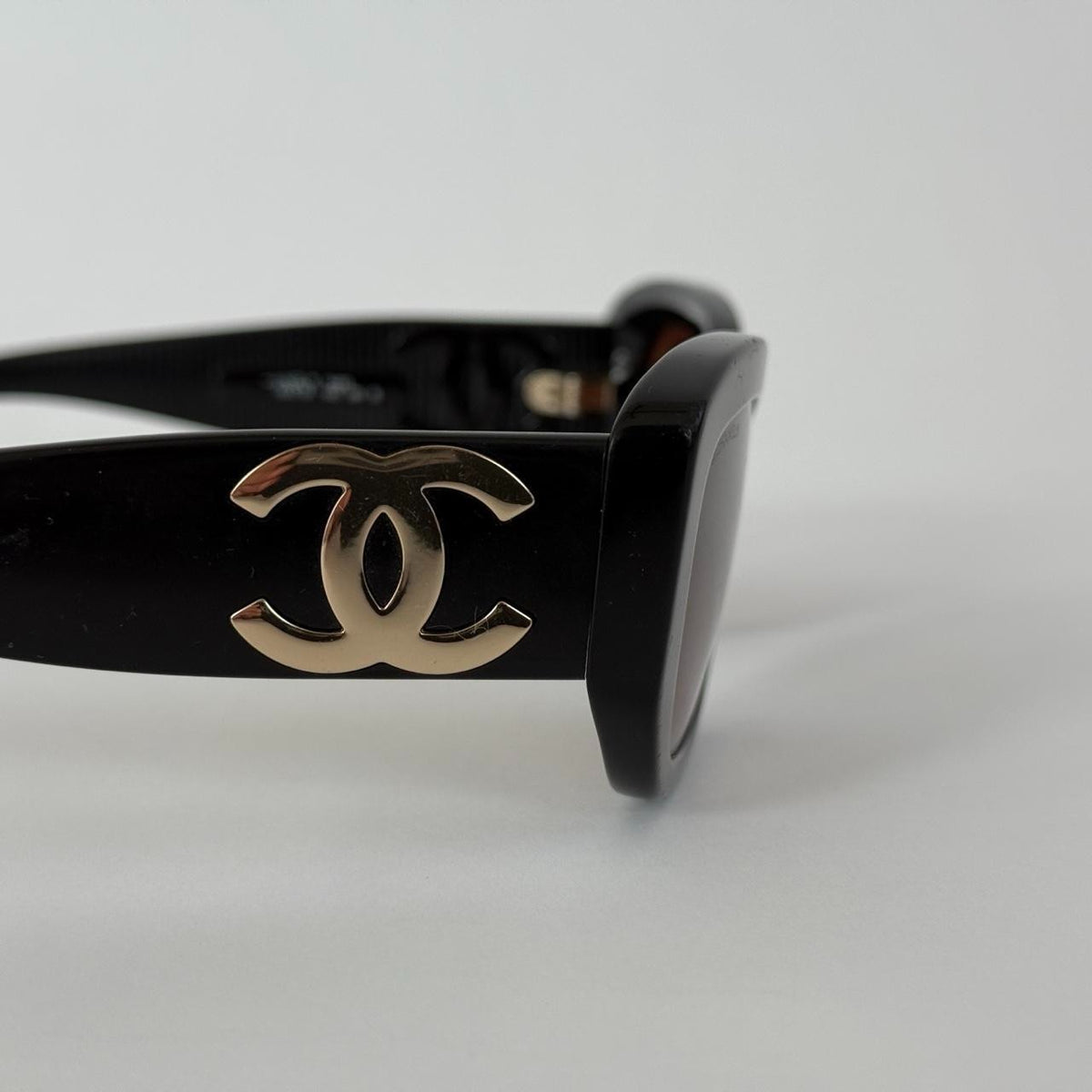 Chanel 1990s Oversized Black Sunglasses with Gold CC Hardware
