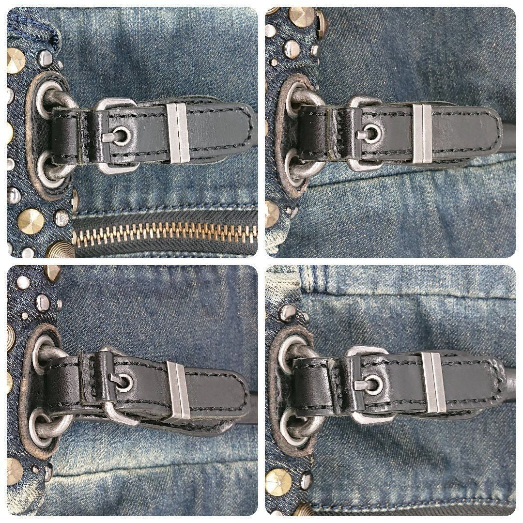 Diesel Divina Studded Denim Tote Bag Blue Red Y2K
