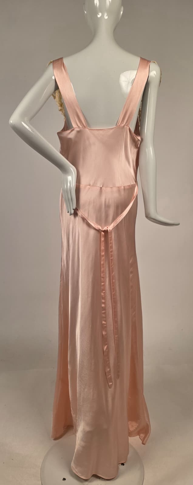 1930s Pink Satin Slip Dress with Ivory Ruffle Lace Top