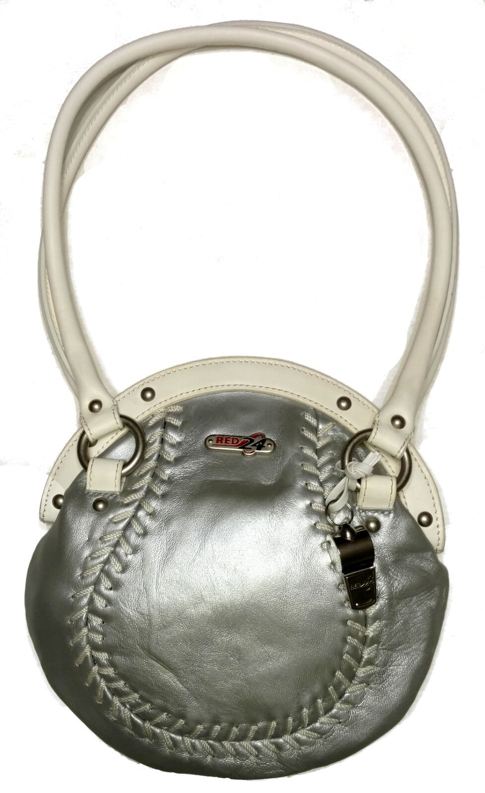Double Play Silver Leather Baseball Purse Red