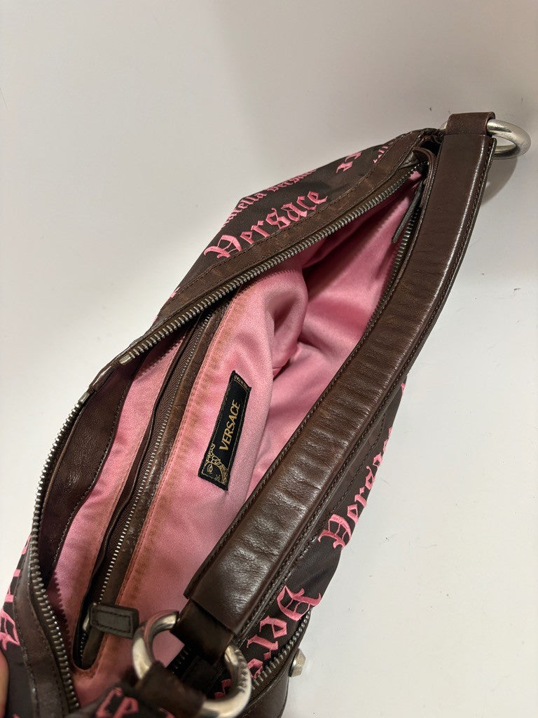 Versace Brown Embroidered Hobo Bag