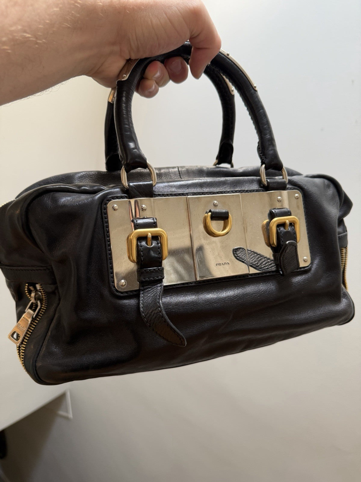 Prada Black Top Handle Bag with Gold Hardware