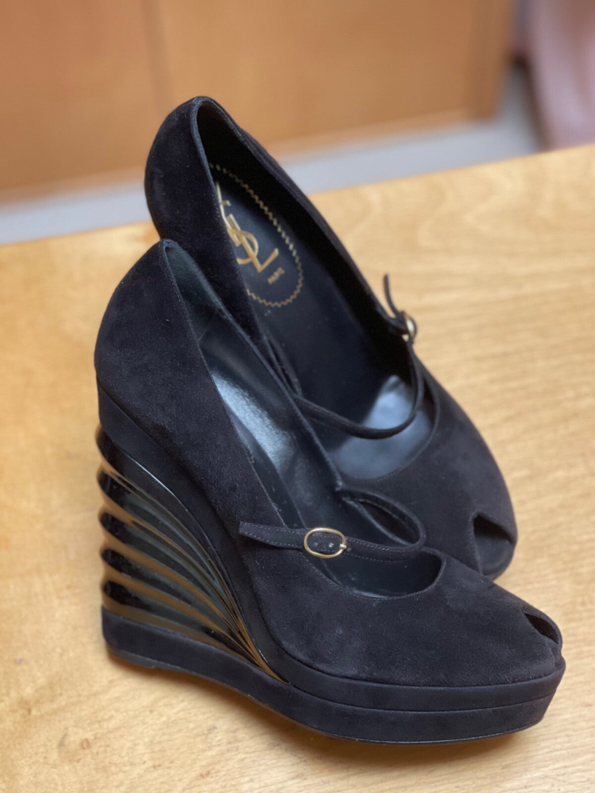 YSL Suede Platform Shoes Black Size 40