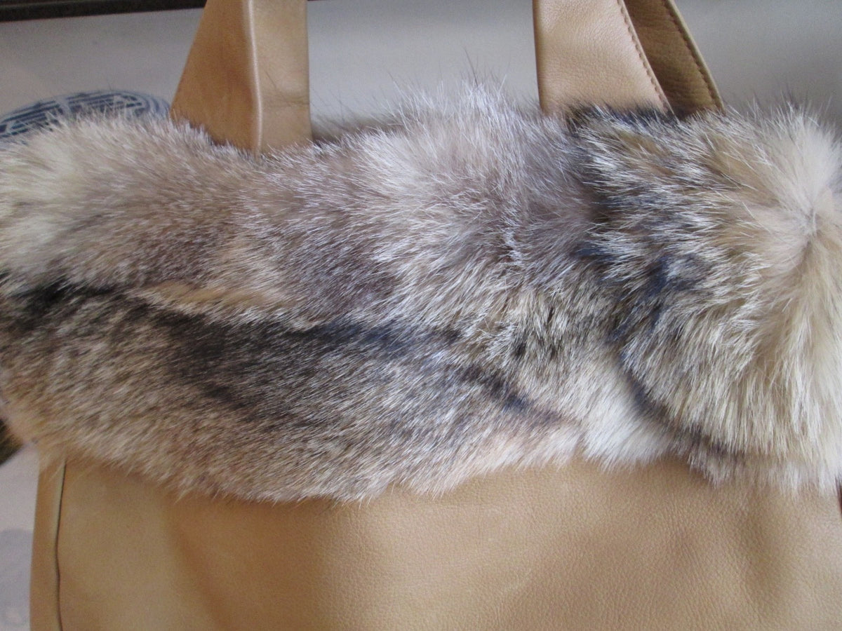 Renato Angi Venezia Genuine Leather Bag with Fox Fur Trim