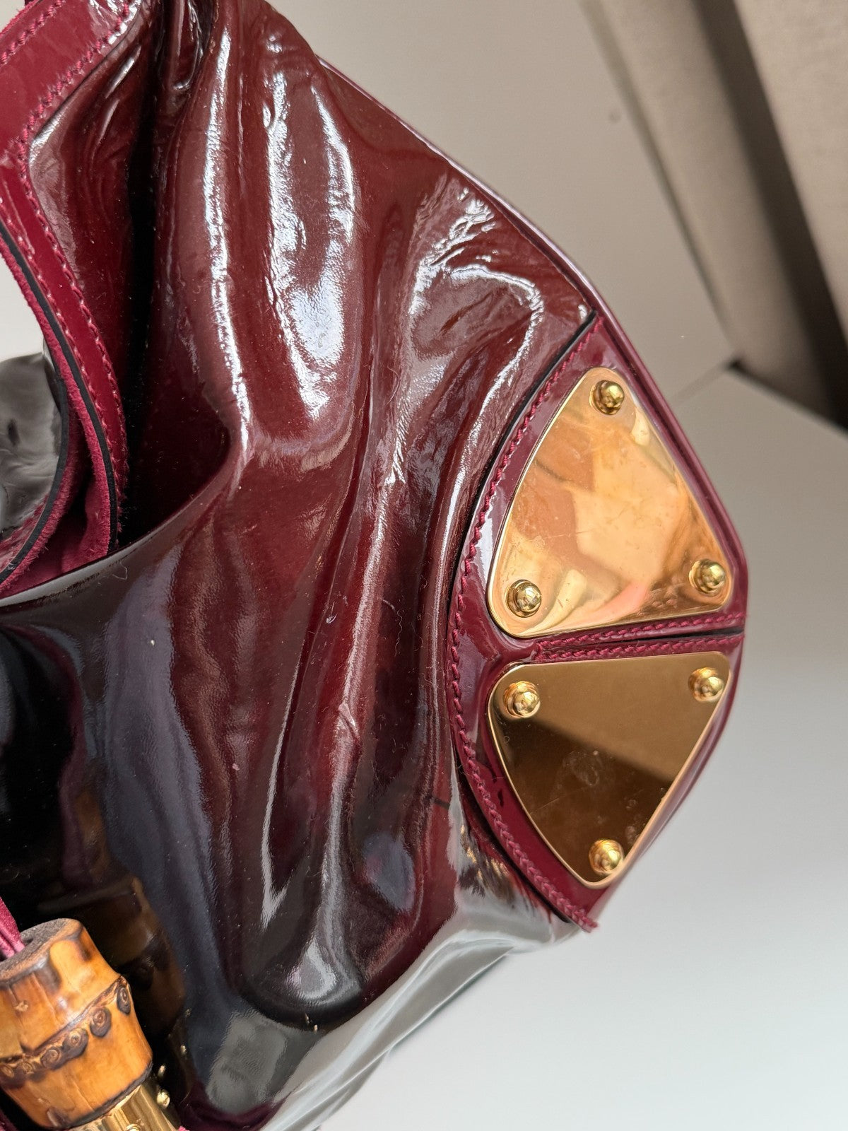 Gucci Indy Dark Red Patent Leather Hobo Bag