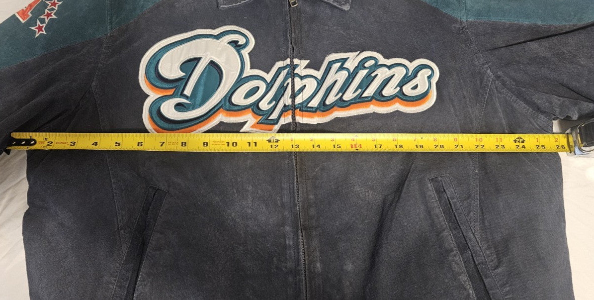 G-III Apparel Vintage NFL Miami Dolphins Leather Suede Bomber Jacket XL