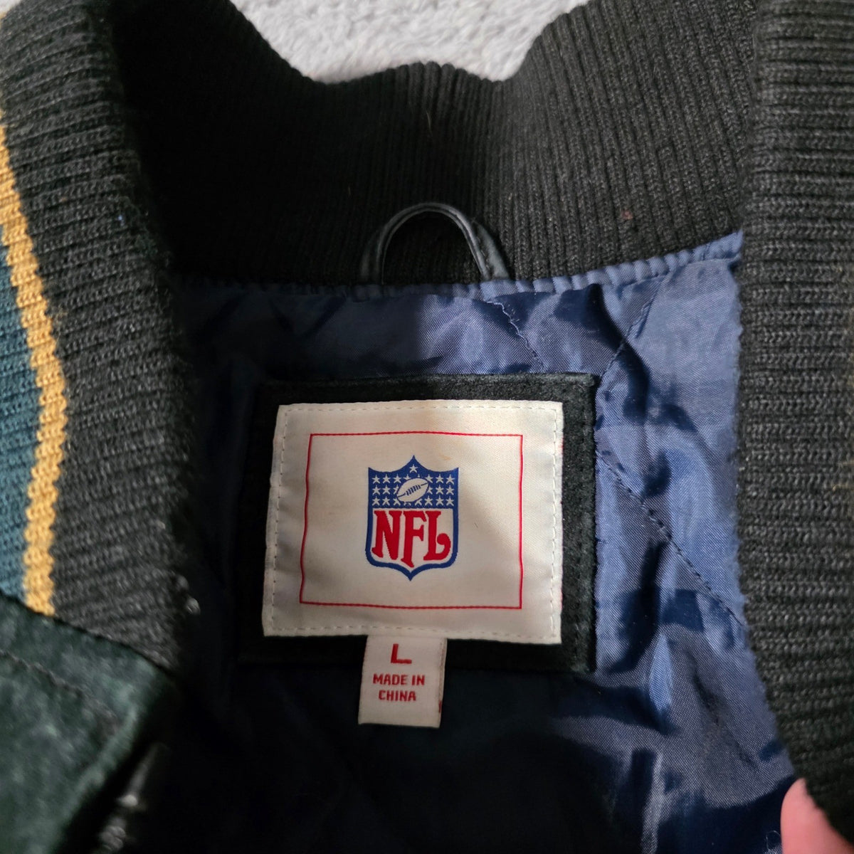 G-III NFL St. Louis Rams Suede Leather Varsity Jacket Green Blue Large