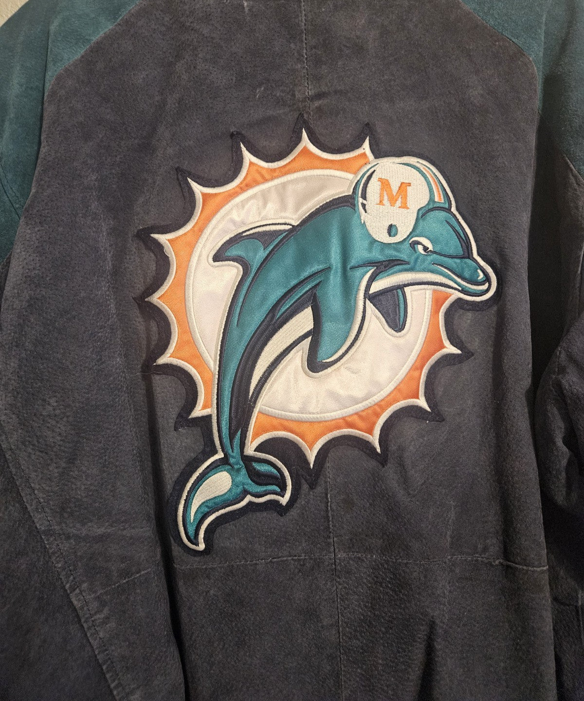 Vintage G-III Apparel NFL Miami Dolphins Leather Suede Bomber Jacket XL