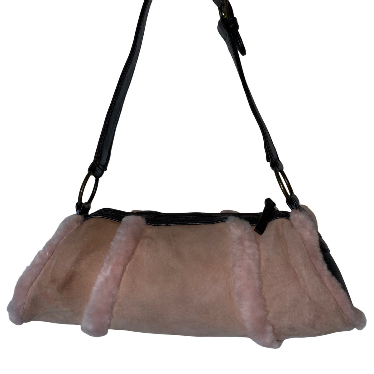 Wilson's Leather Y2K Pink Suede Shoulder Bag with Faux Fur Trim