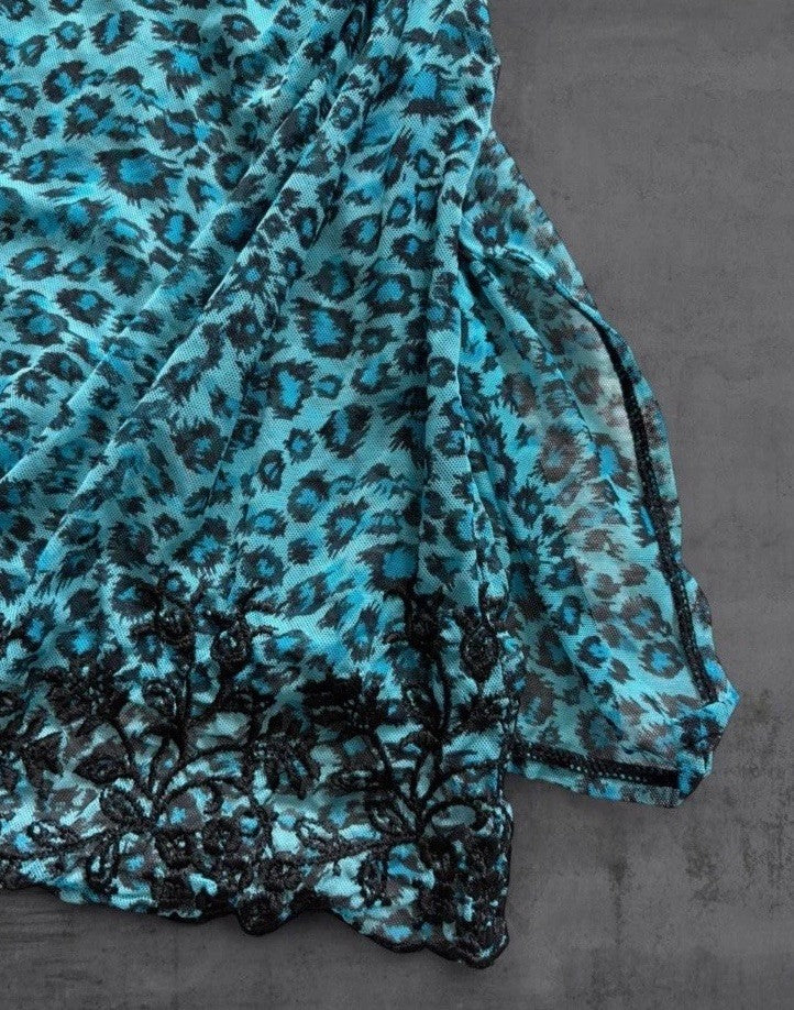 Y2K Victoria’s Secret Blue Leopard Print Lingerie Nightie Slip Dress Size Small