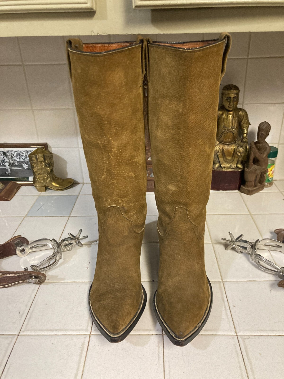 Cowtown Vintage Brown Tall Sueded Western Cowboy Riding Rodeo Ranch Boots 6 D