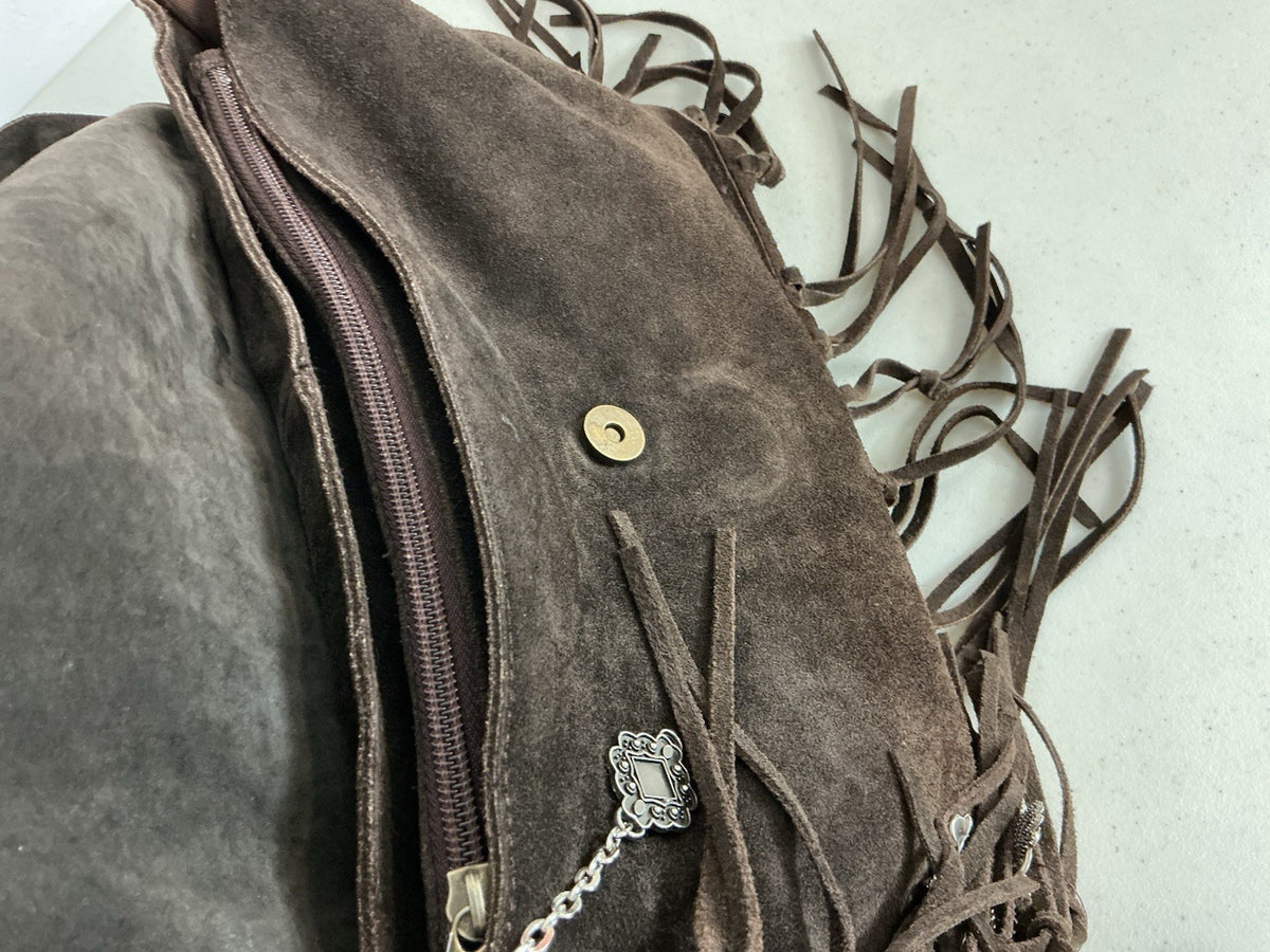 Brown Suede Fringe Crossbody Bag