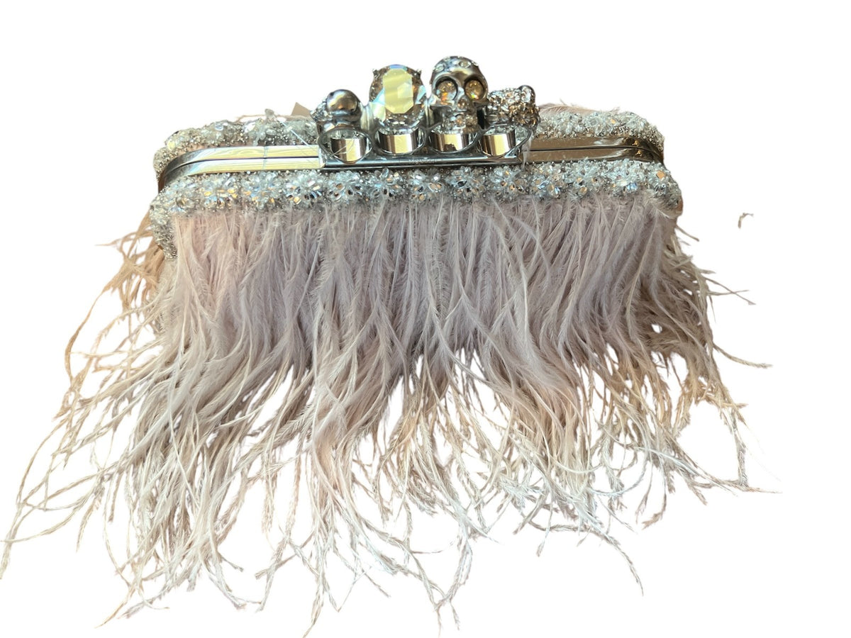 Alexander McQueen Vintage Pink Feather Knuckle Duster Skull Clutch