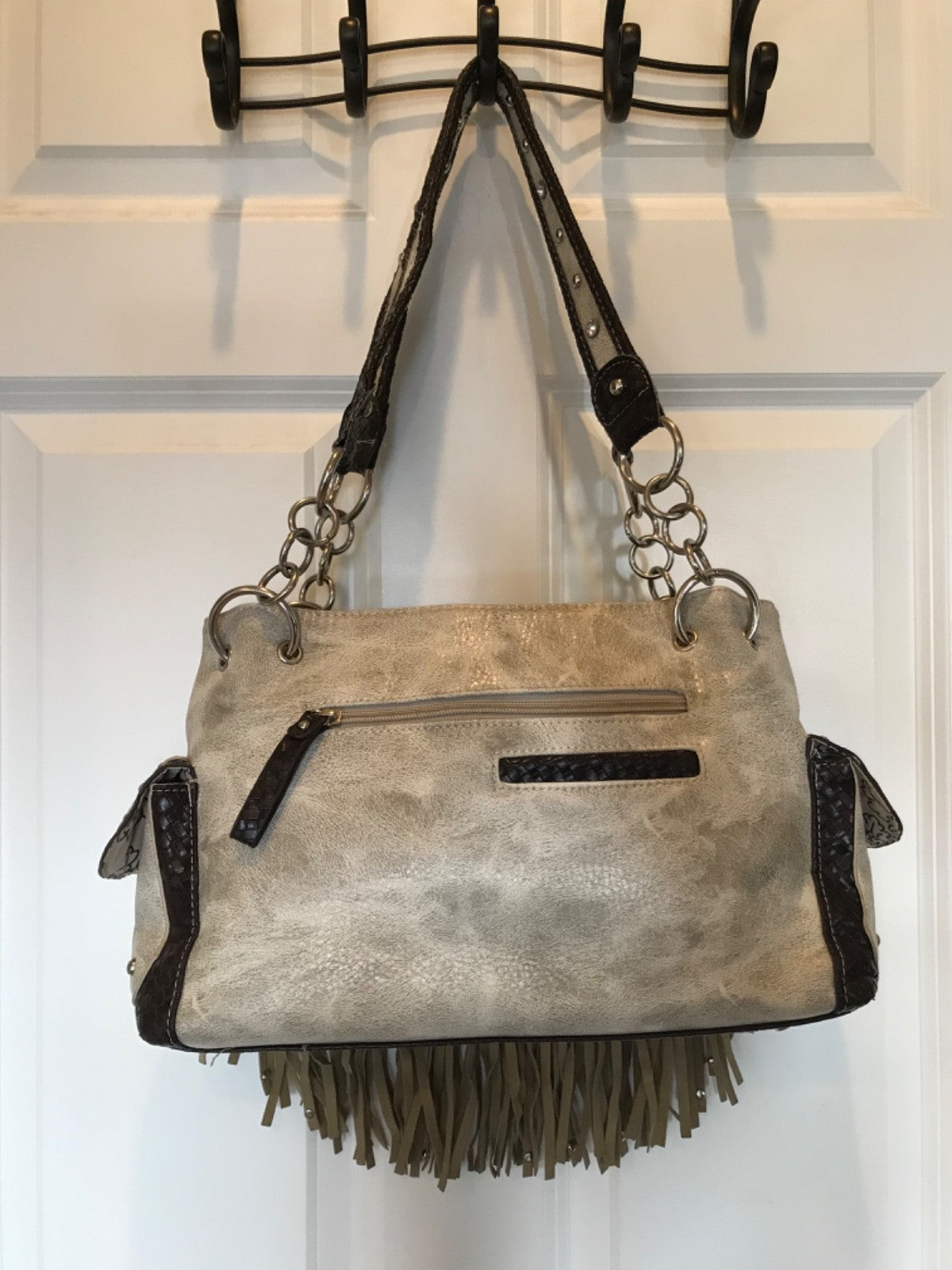 Western Studded Purse with Crossed Pistols, Fringe, Chains and Turquoise