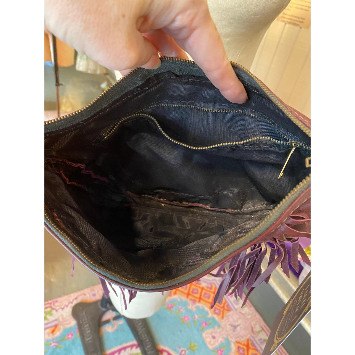 Vintage 1980s Maroon Leather Fringe Hobo Bag